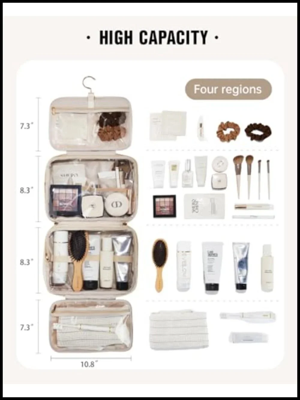 PU Leather Toiletry Bag with Hanging Hook, Travel Makeup Organizer, 4
